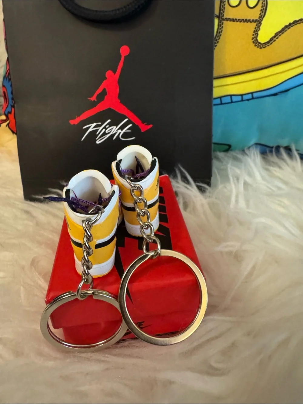 Jordan Mini Sneaker Keychain - Yellow, White, Black, Purple
